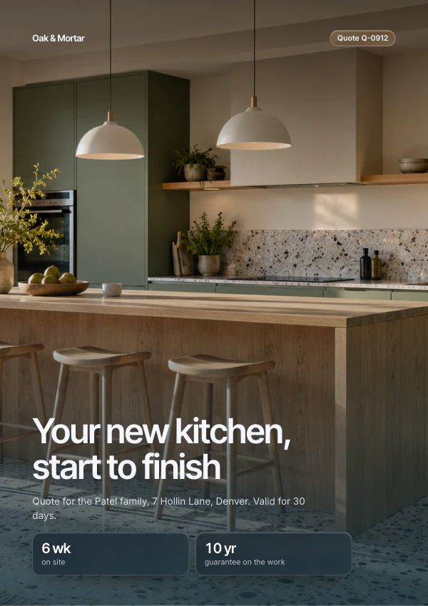 A4 quote cover with a new kitchen photo