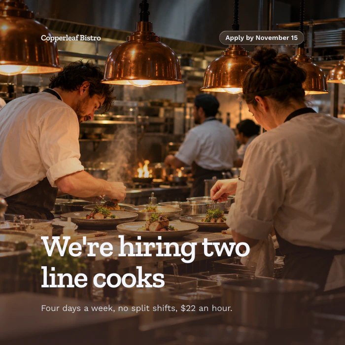 Square hiring post over a restaurant kitchen photo